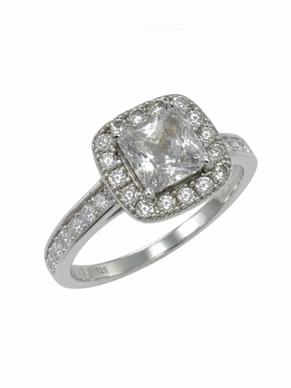 EC Signed Halo Engagement Ring Sterling Silver 925 / Size 6.75